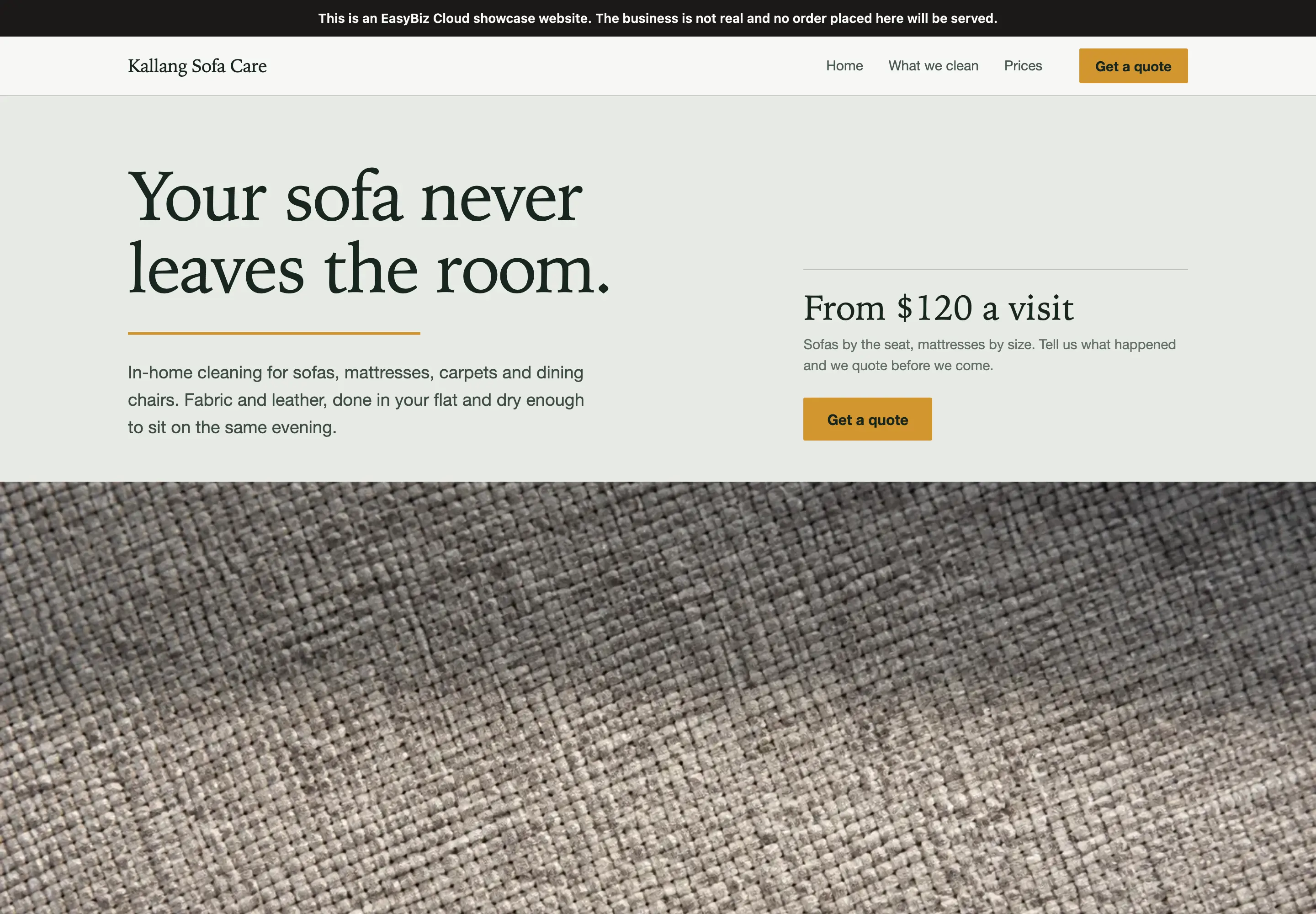 Home page of the Kallang Sofa Care website